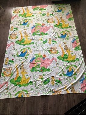 Vintage Sesame Street twin size flat sheet Safari Jungle Themed 70s